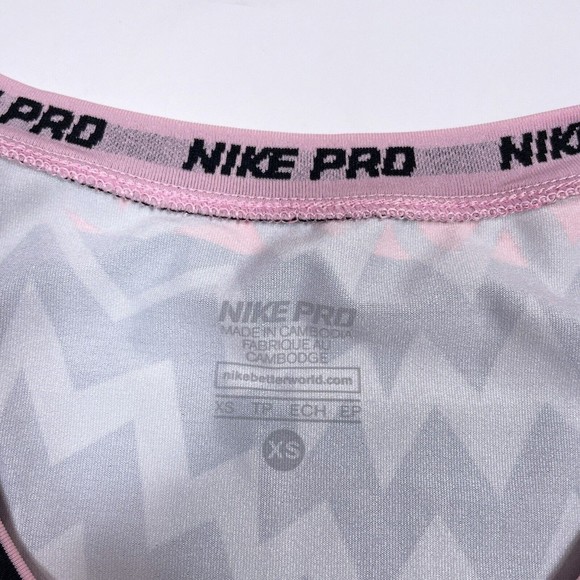 Nike Pro Shirt Womens Size XS Pink Black V Neck Fitted Printed Active 542269-658 - Picture 6 of 11